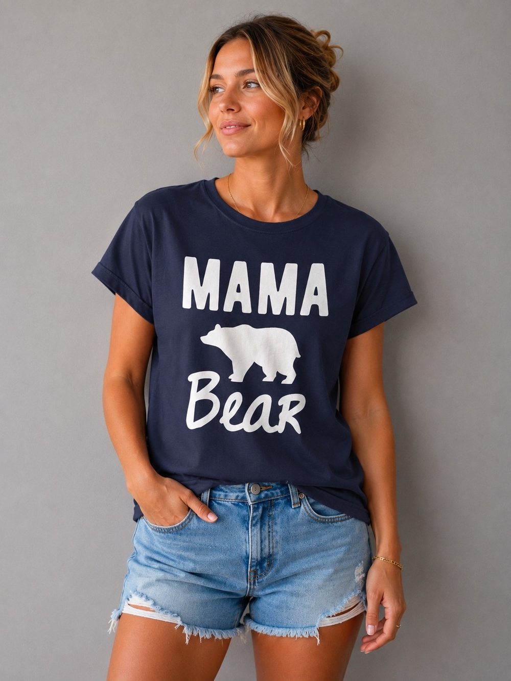 Mama Bear Navy Blue Graphic Tee Women's Size M NWOT